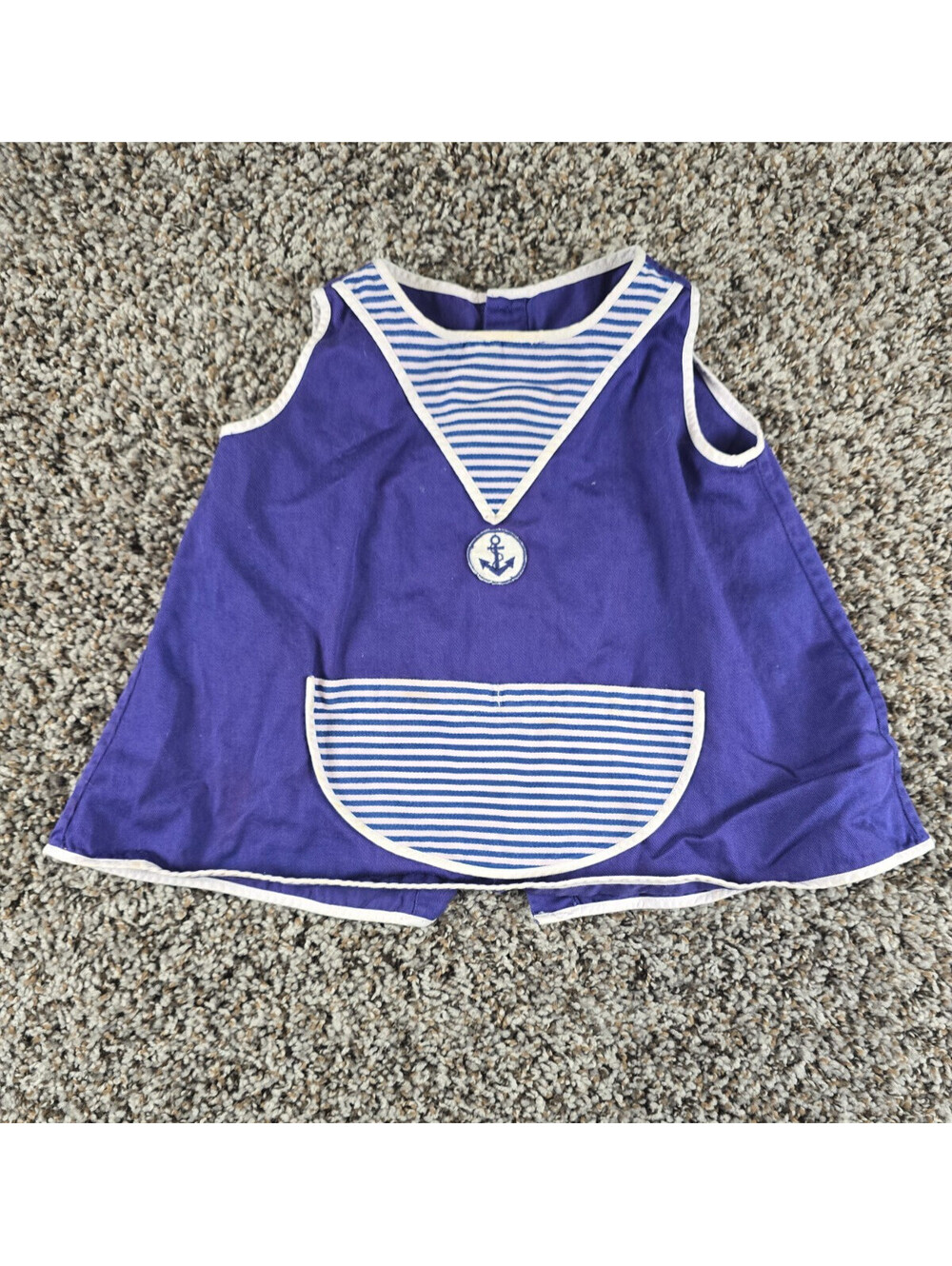 Vintage 1950s Toddler Girls Sz 2T Apron Dress Blue White Nautical Sailor Style